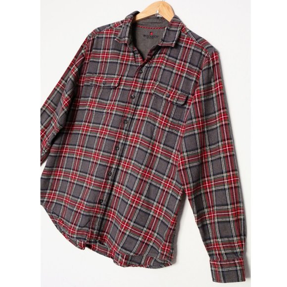 Woolrich Men's Ultimate Flannel Premium Brushed Cotton Shirt XL Red Gray Plaid - Picture 4 of 16